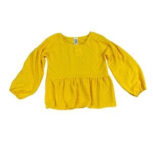 Mustard Yellow Swiss Dot Peplum Top Balloon Long Sleeve Girls XL Cottage Boho